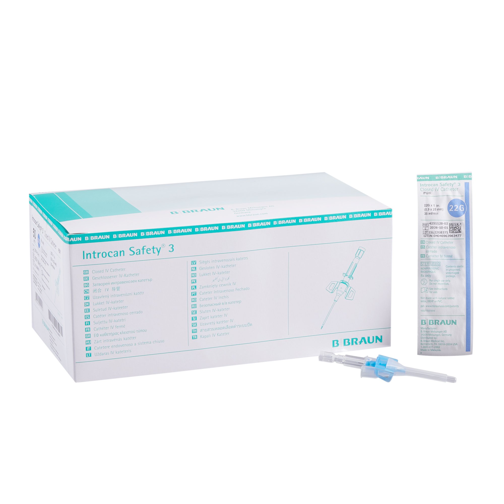 Catheter Closed IV Introcan Safety® 3 22 Gauge 1 Inch Sliding Safety Needle (50/BX 4BX/CS) by B Braun Medical, Inc.  ID 4251128-02